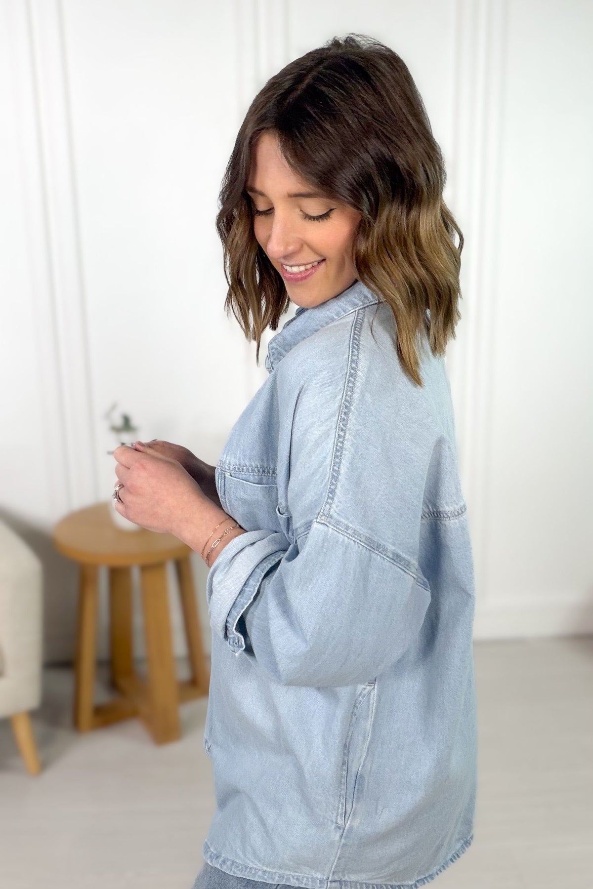 Relaxed fit denim jacket styled casually
