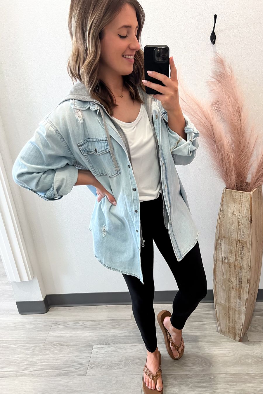 Oversized Zip Denim Jacket With Hoodie