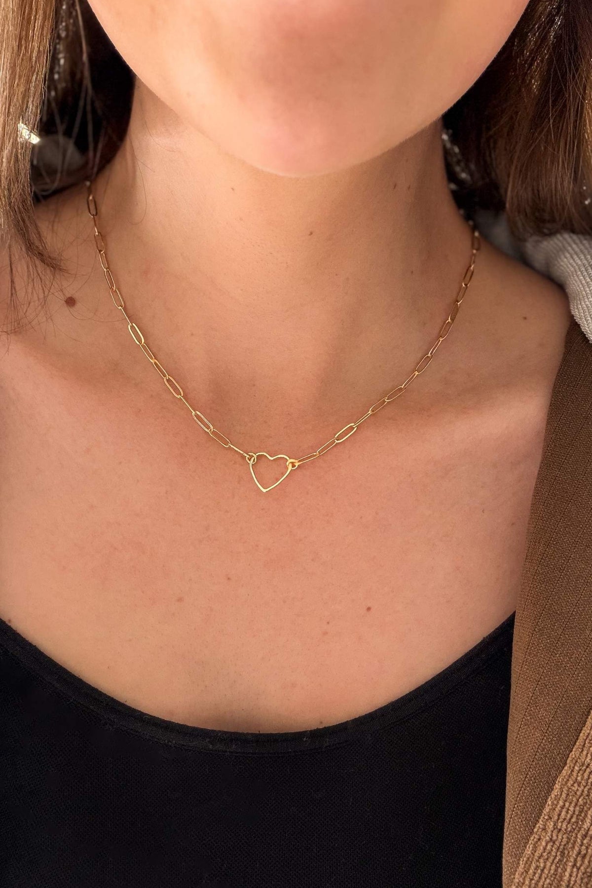 Paperclip + Heart Gold Necklace