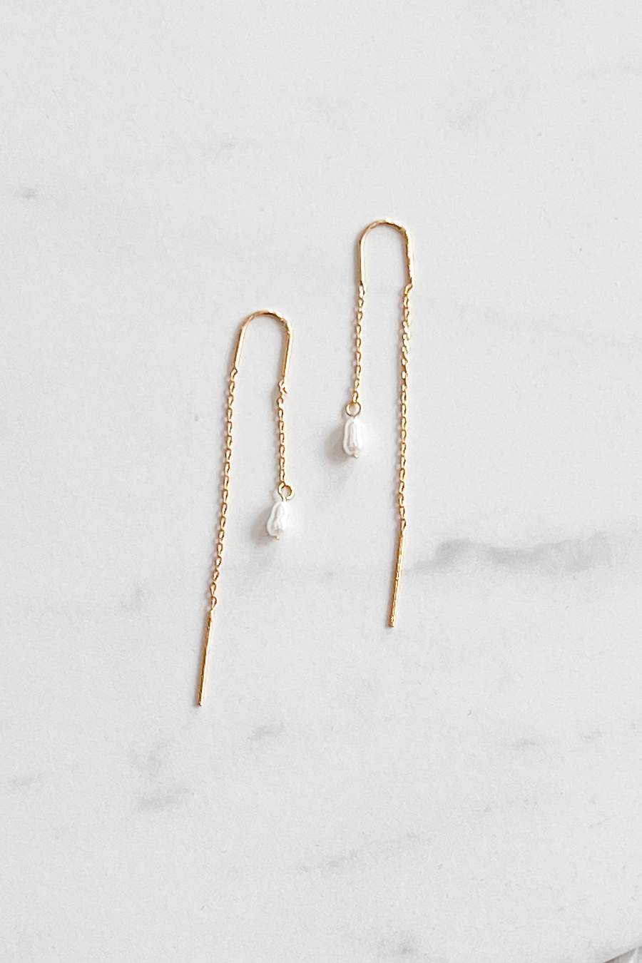 Pearl Chain Earrings- Gold