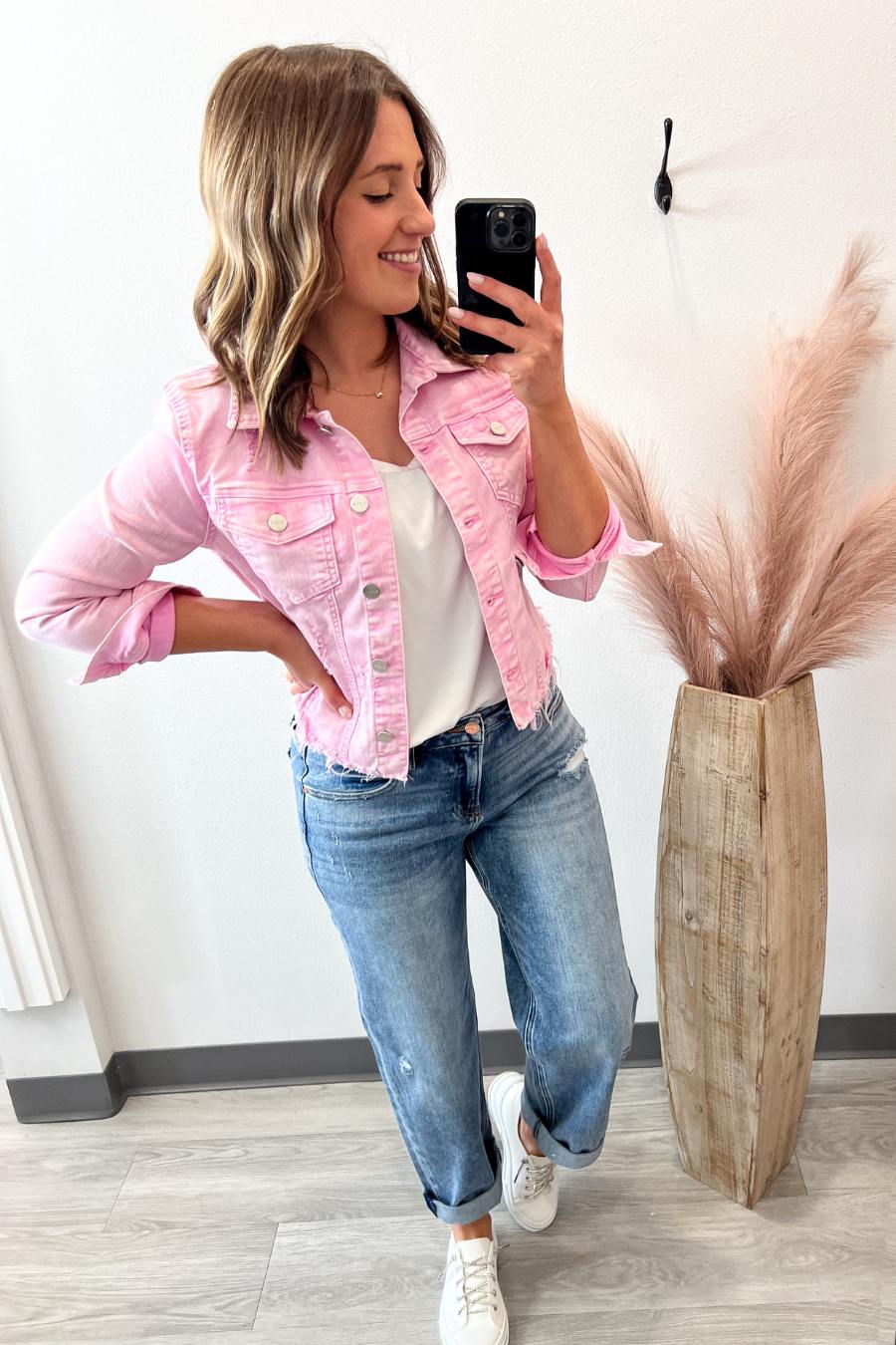 Pink denim jacket