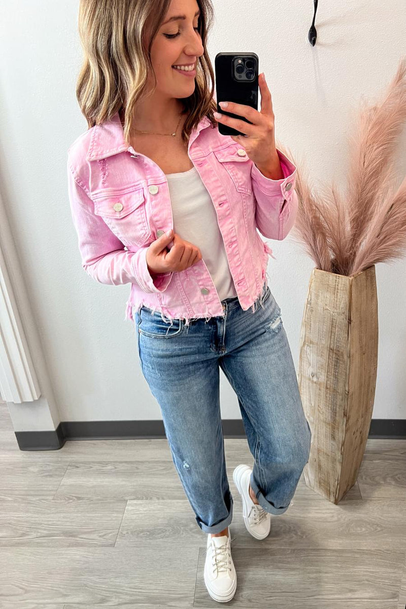 Pink denim jacket