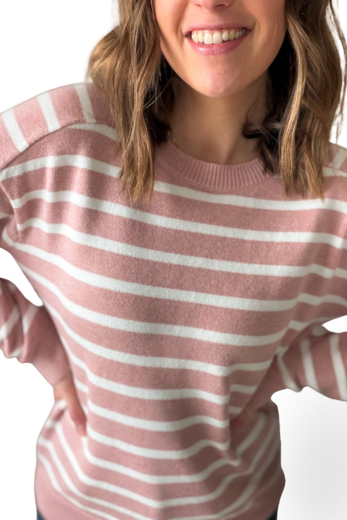 Pink + White Striped Sweater