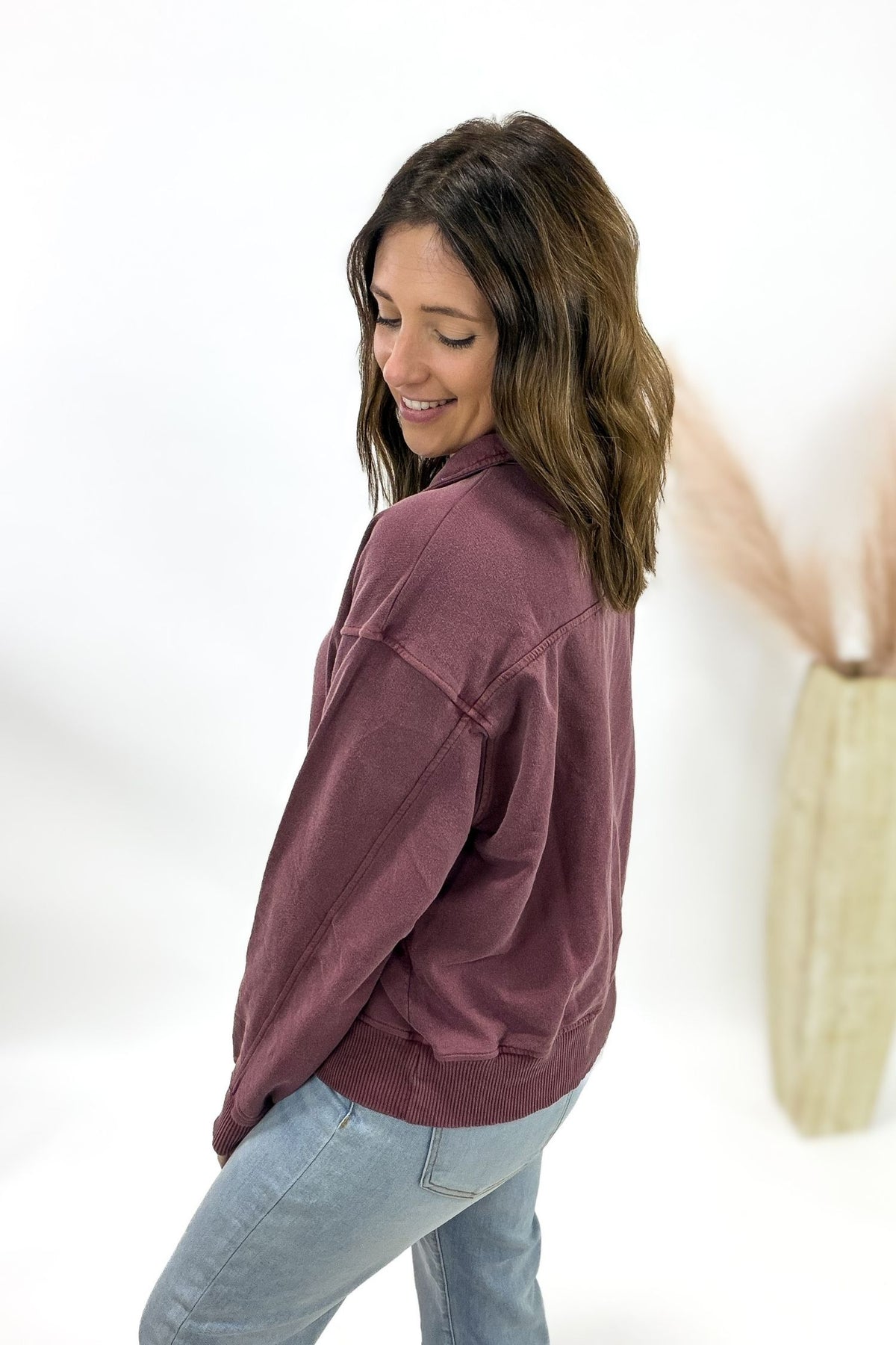 Plum Washed Half Zip Pullover