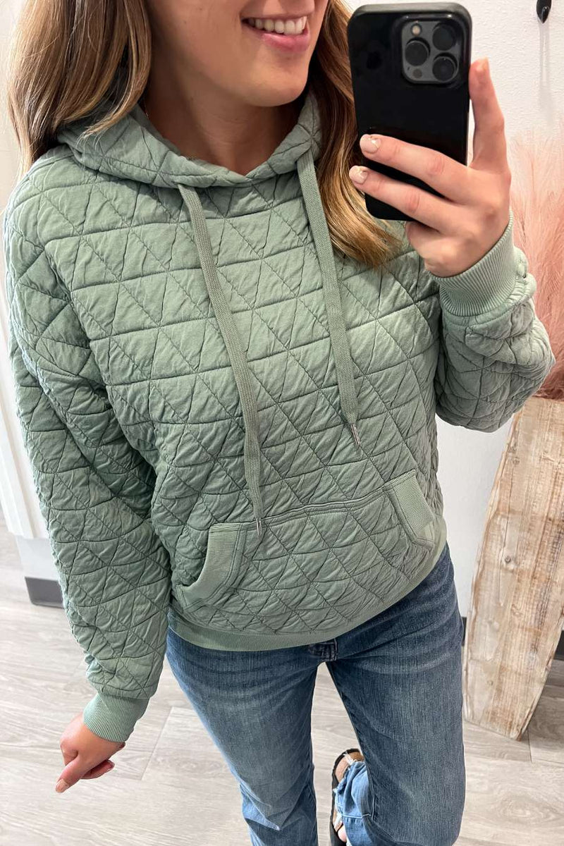 Quilted Pullover Hoodie- Dark Mint