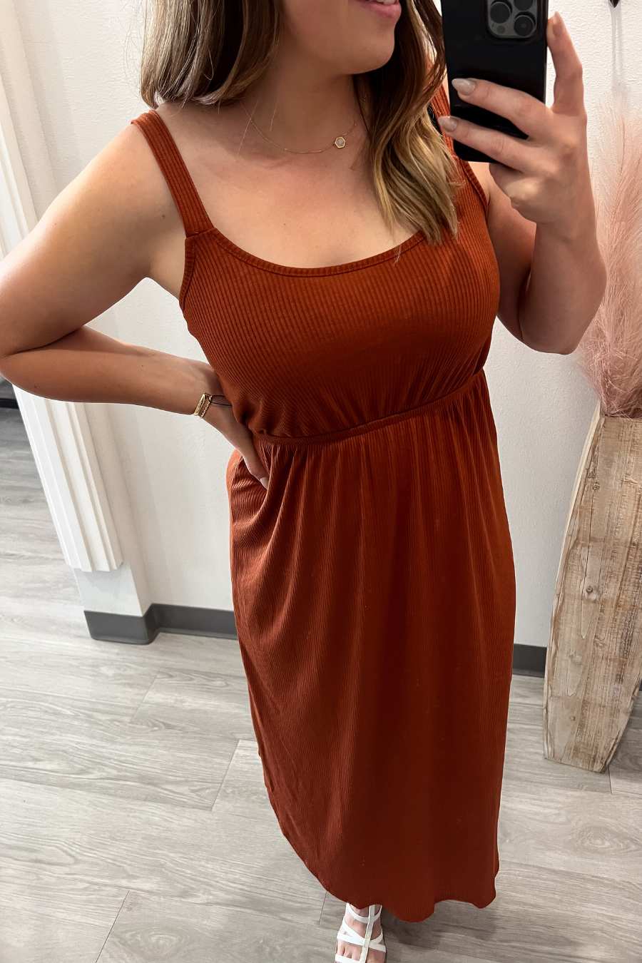 Ribbed Dress- Rust