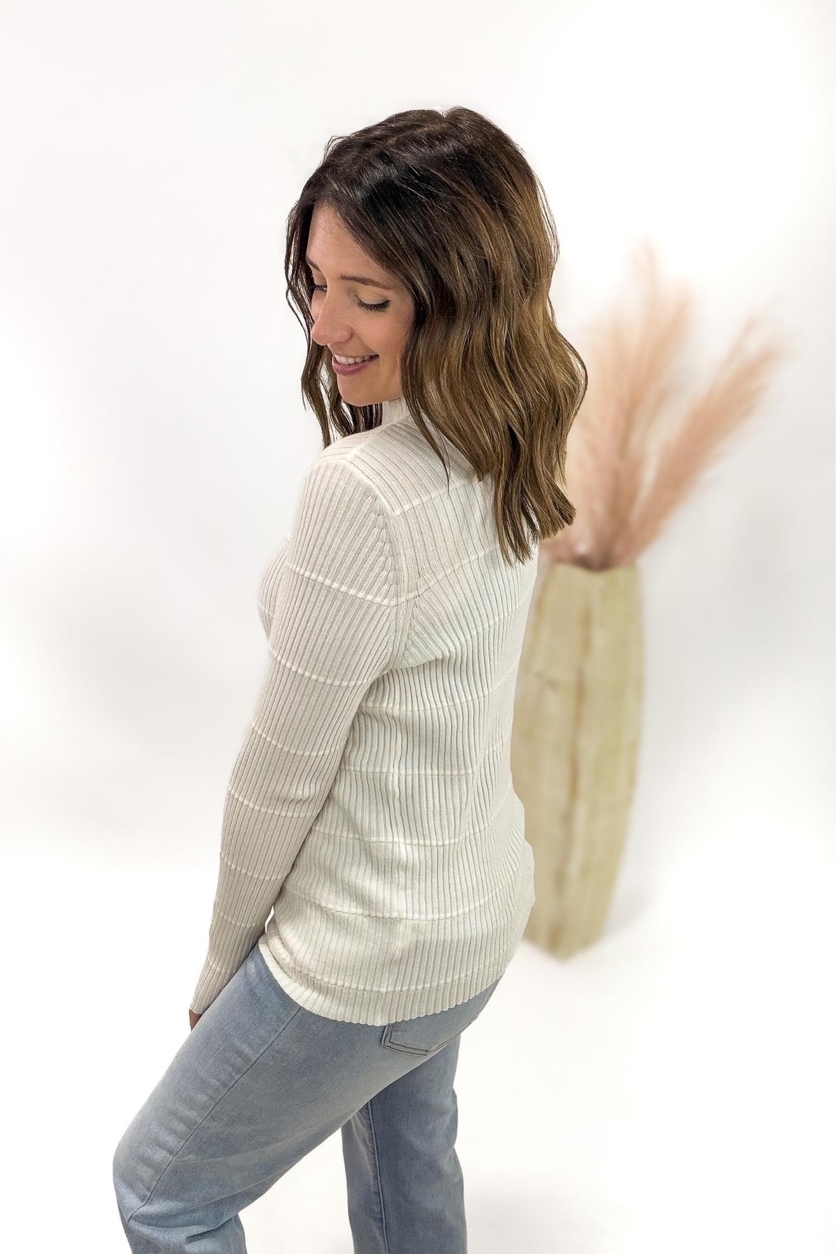 Ribbed Mock Neck Ivory Sweater