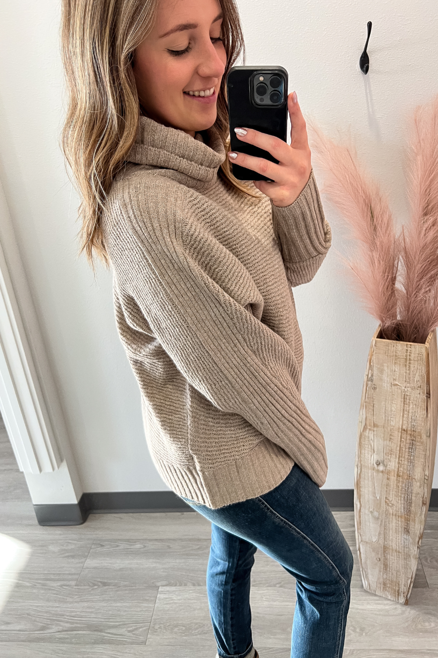 Ribbed Turtle Neck Sweater- Mushroom