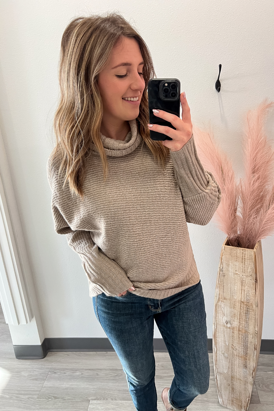 Ribbed Turtle Neck Sweater- Mushroom