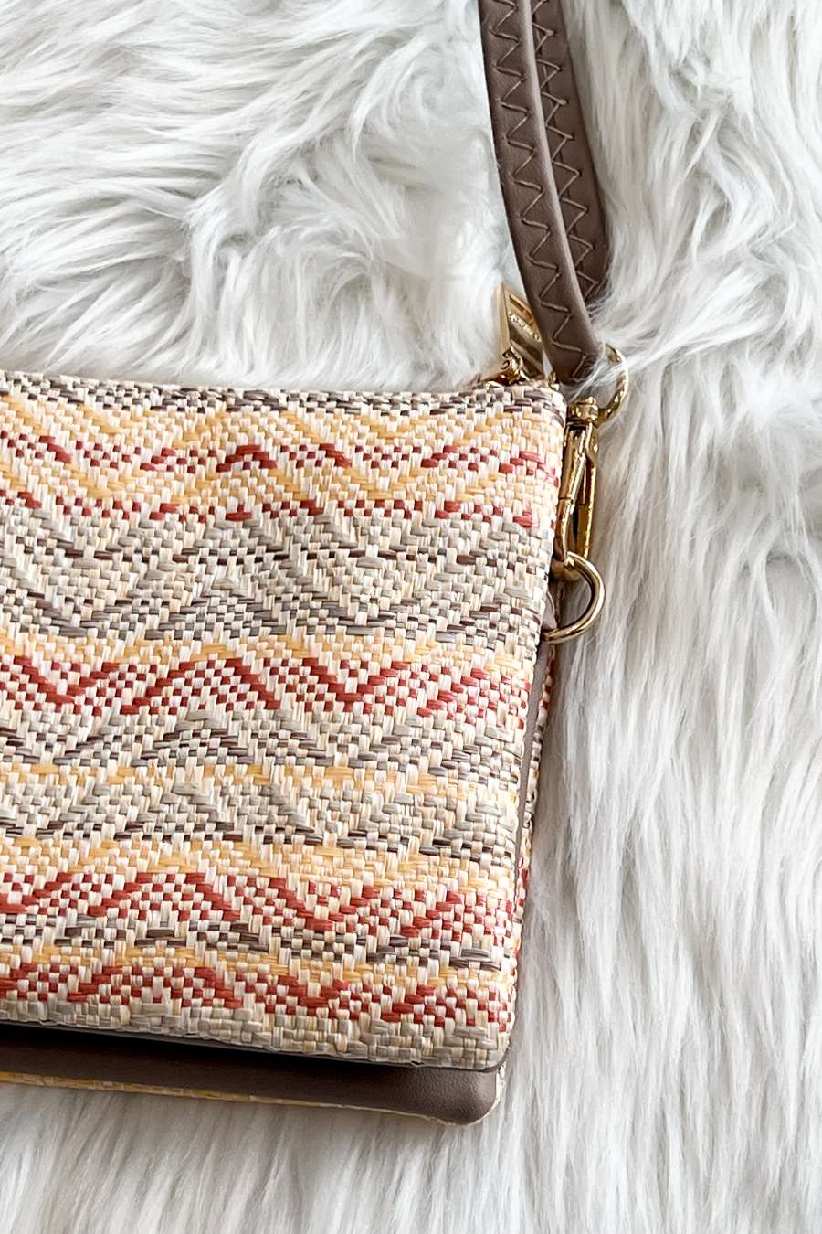 Riley Crossbody- Straw Tan/Salmon