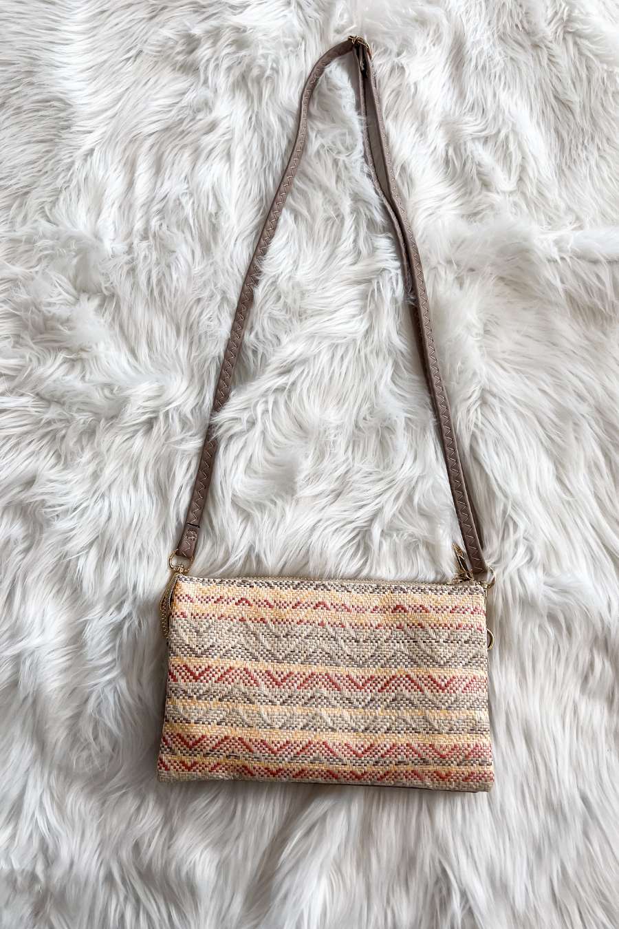 Riley Crossbody- Straw Tan/Salmon