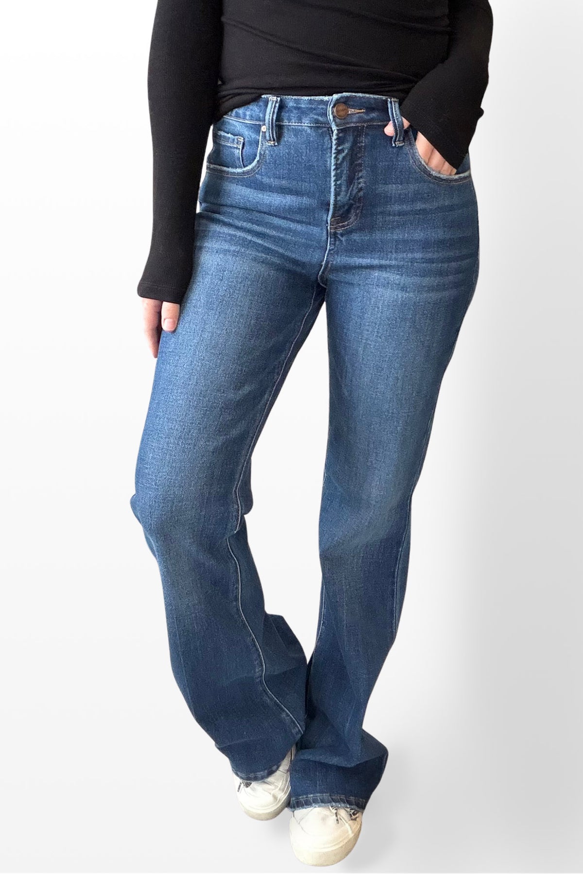 Risen Tummy Control High Rise Dark Wash Flare