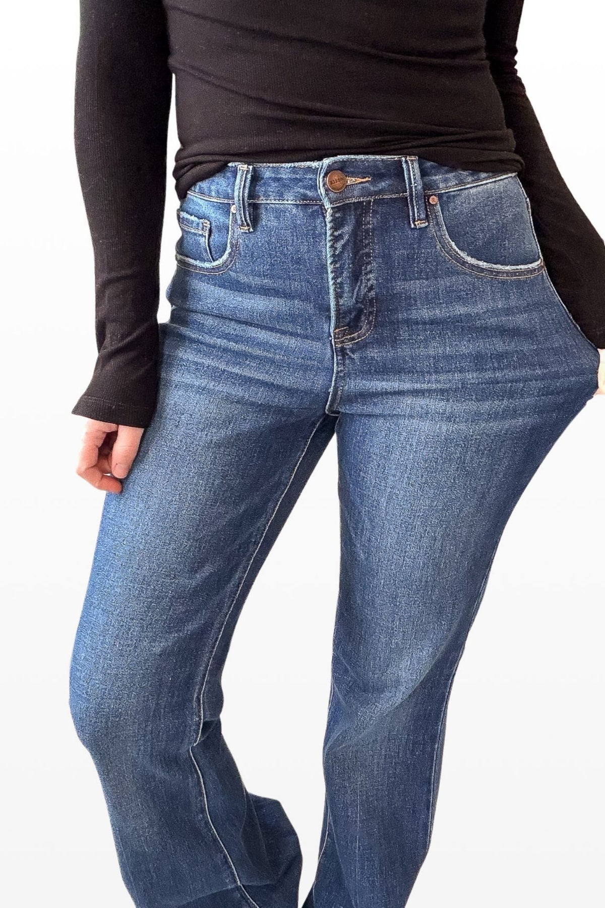 Risen Tummy Control High Rise Dark Wash Flare