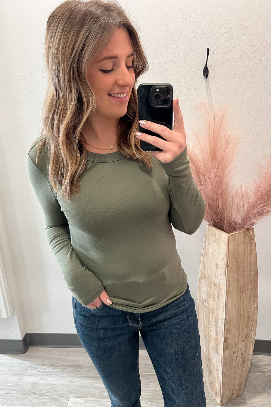 Round Neck Soft Knit Long Sleeve- Pine