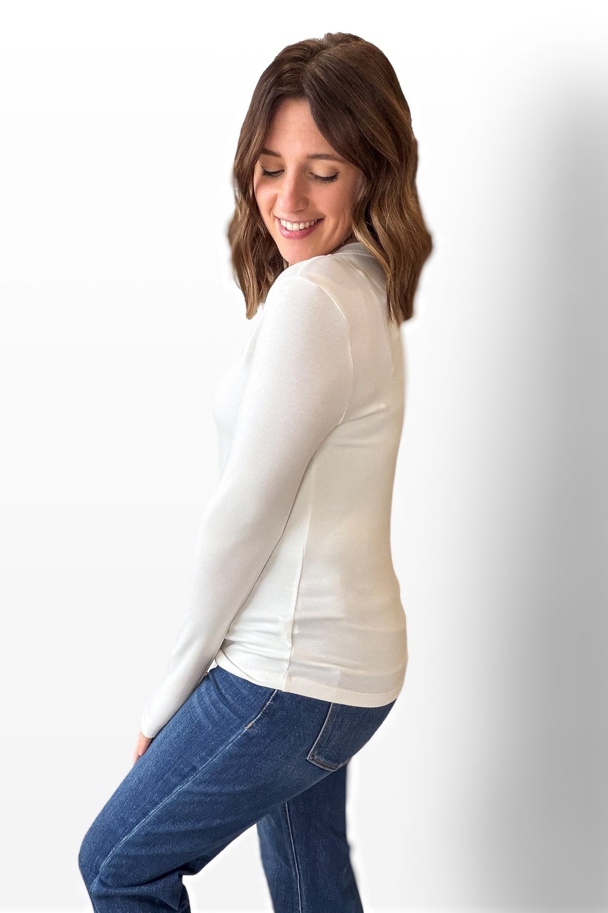 Round Neck Soft Knit Long Sleeve- White