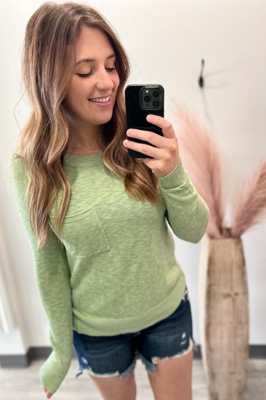 Round Neck Sweater with Chest Pocket