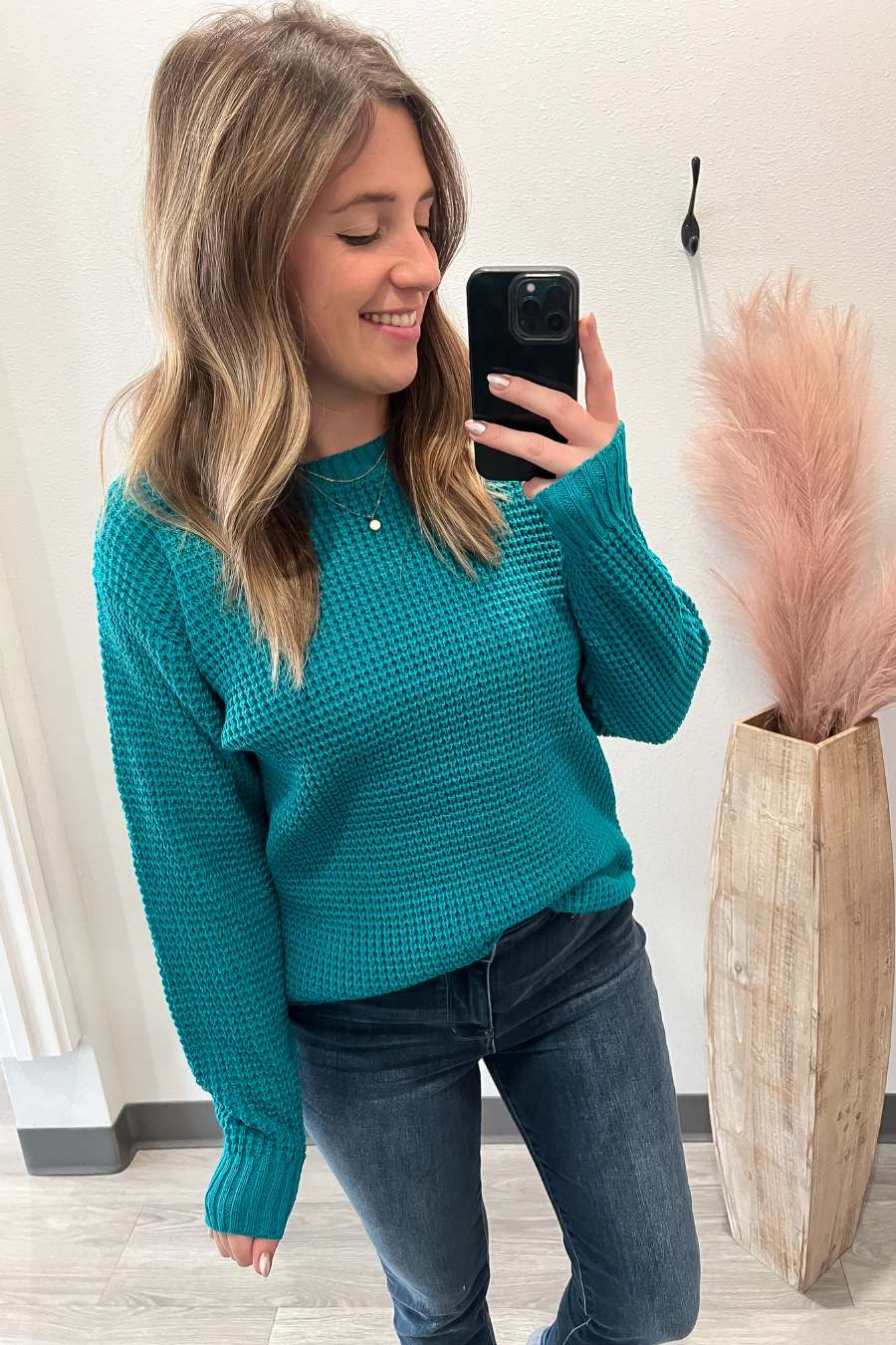 Round Neck Waffle Sweater