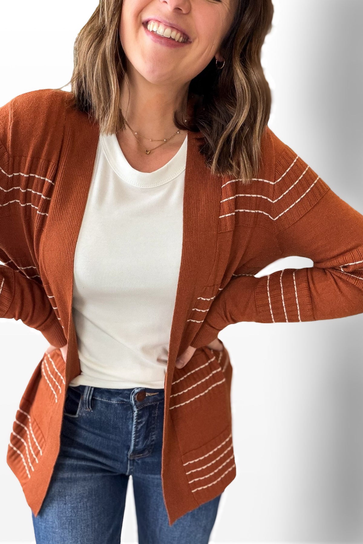 Rust Stitch Striped Cardigan