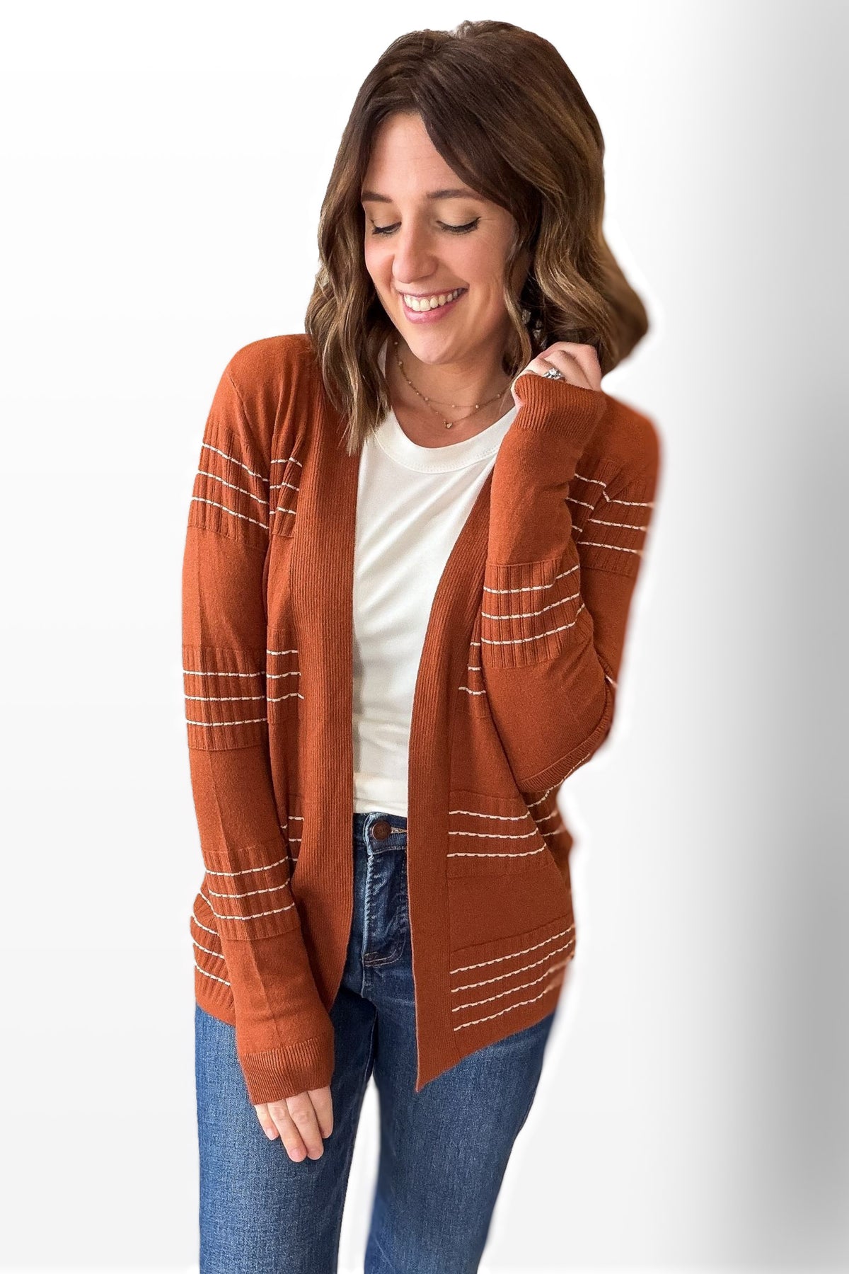 Rust Stitch Striped Cardigan