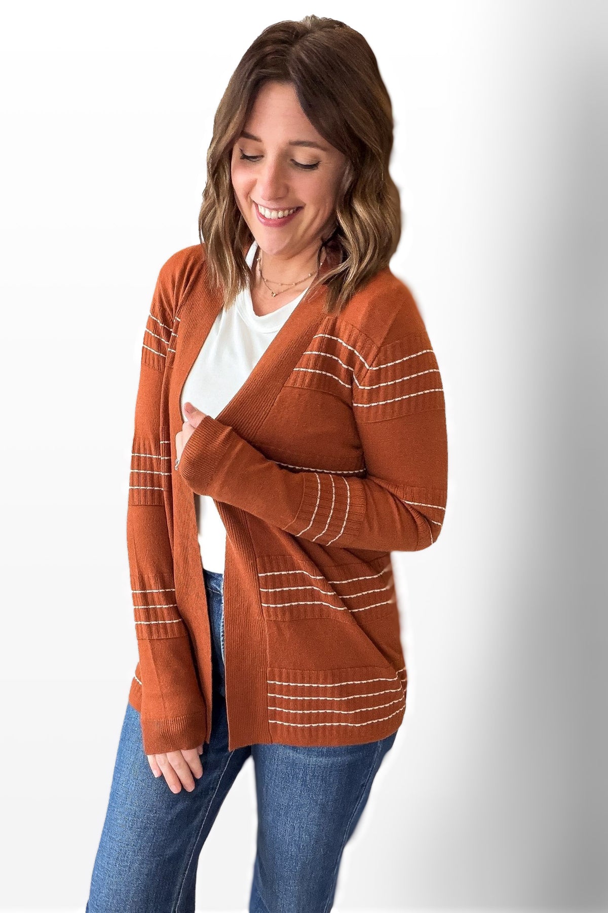 Rust Stitch Striped Cardigan