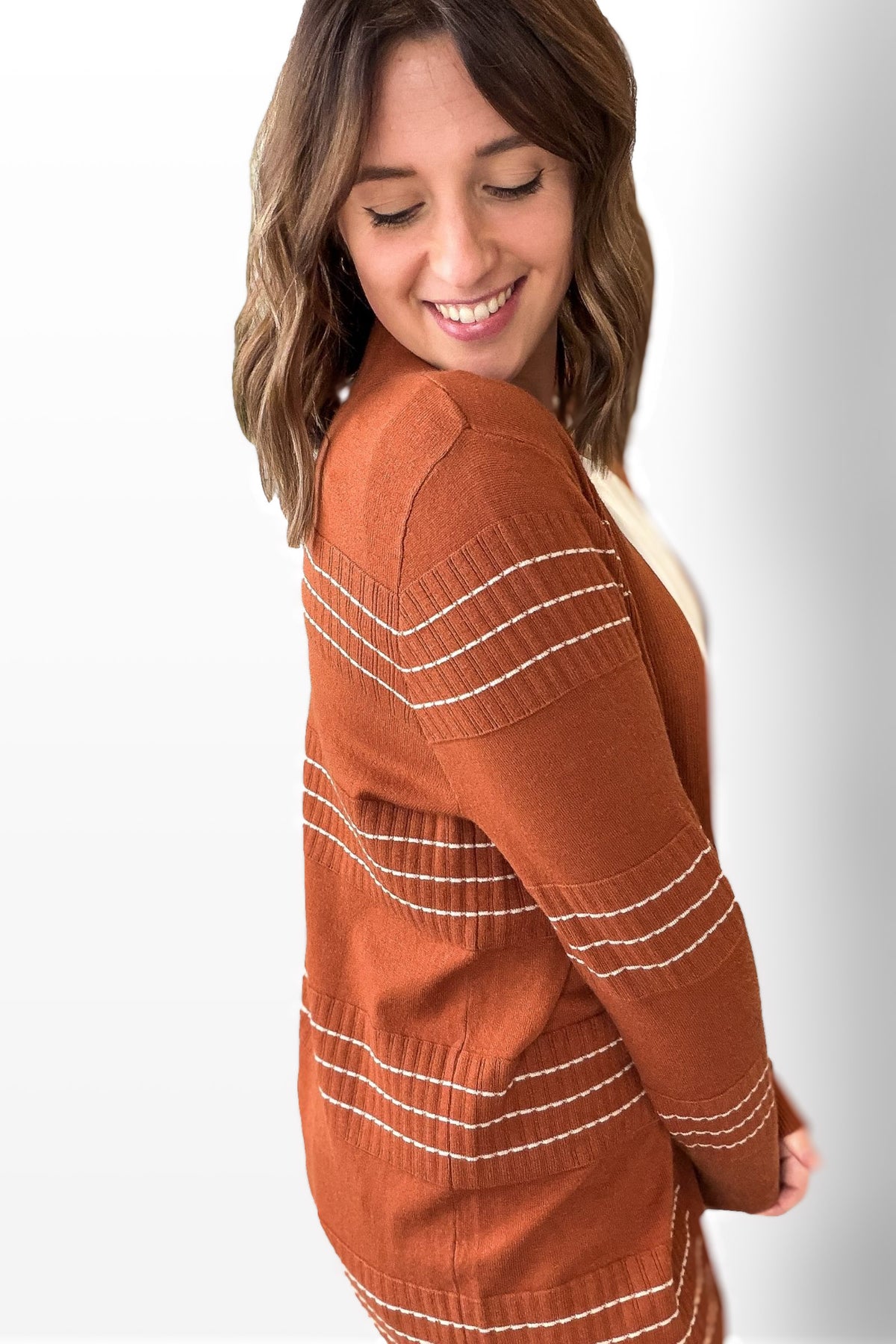 Rust Stitch Striped Cardigan