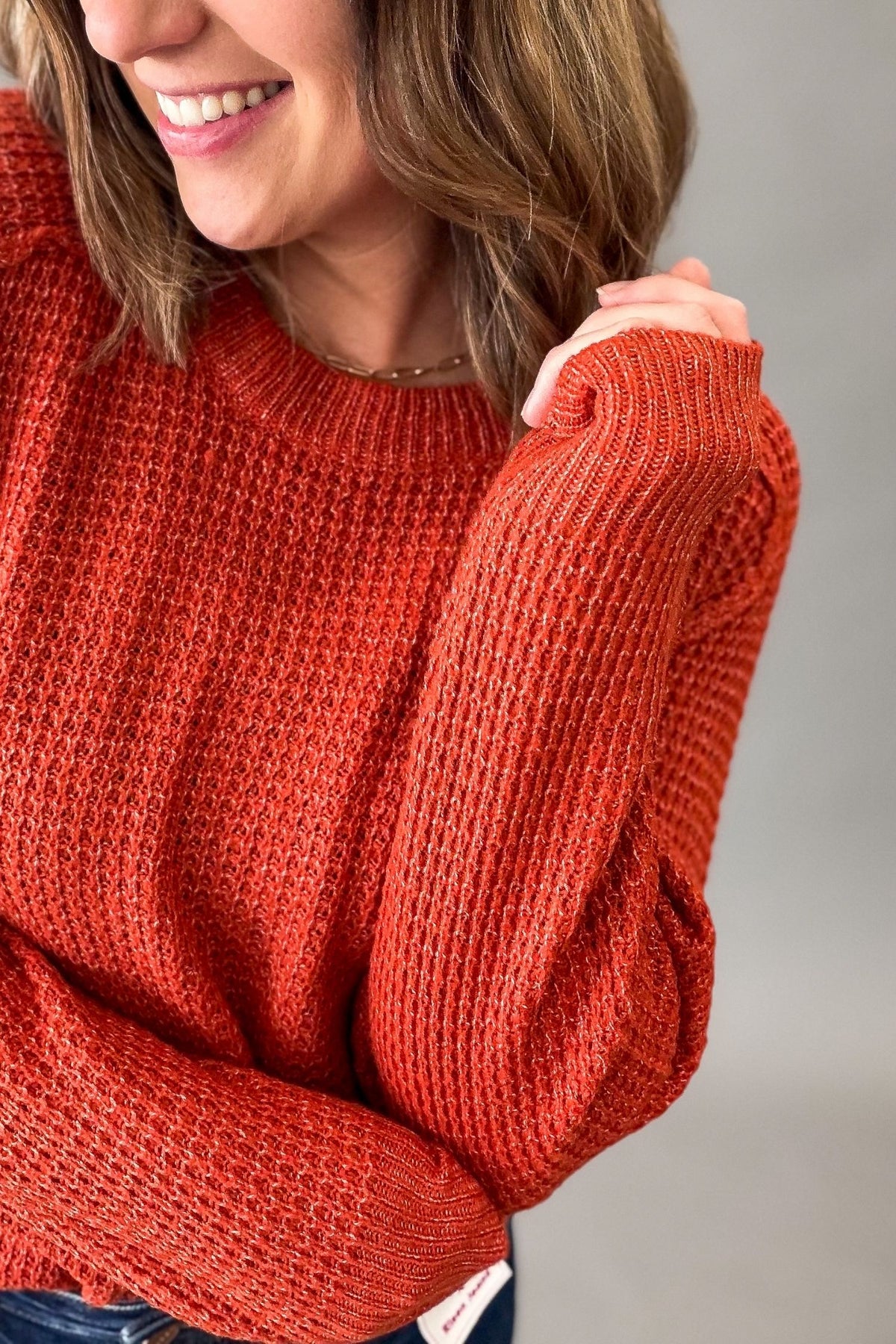 Rust Waffle Crew Neck Sweater