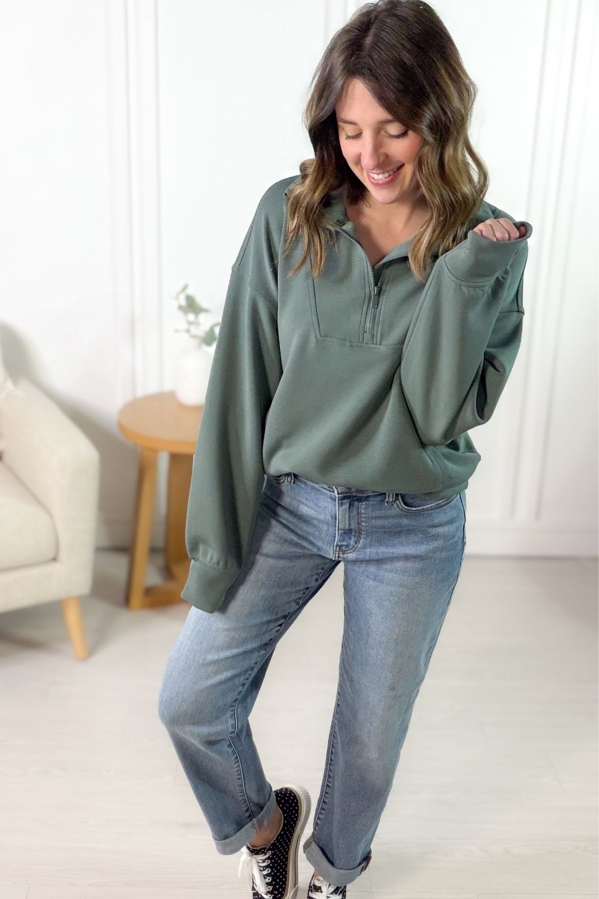 Sage Leaf Mock Neck Pullover