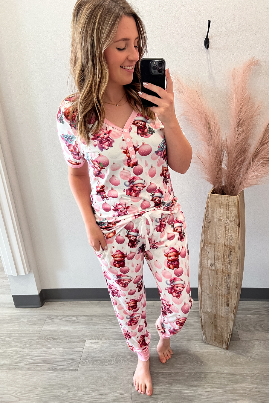 Short Sleeve Pink Cow Pajama set