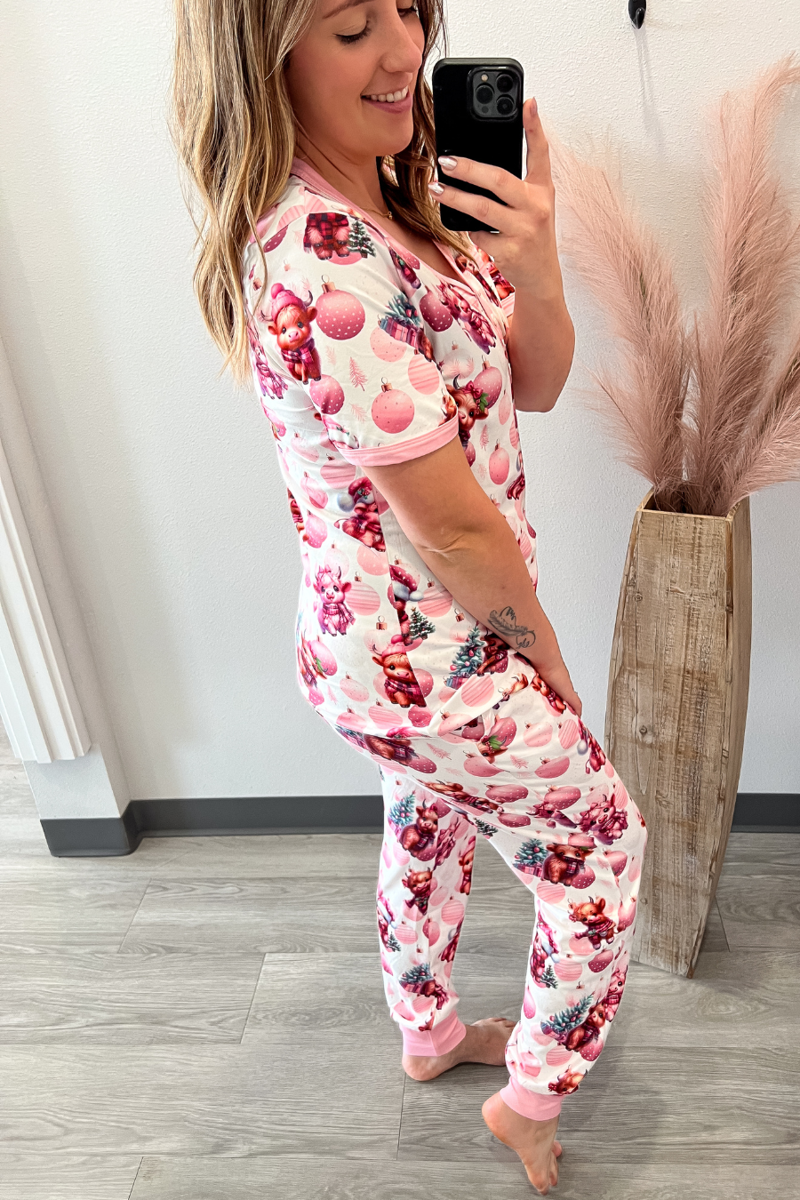 Short Sleeve Pink Cow Pajama set