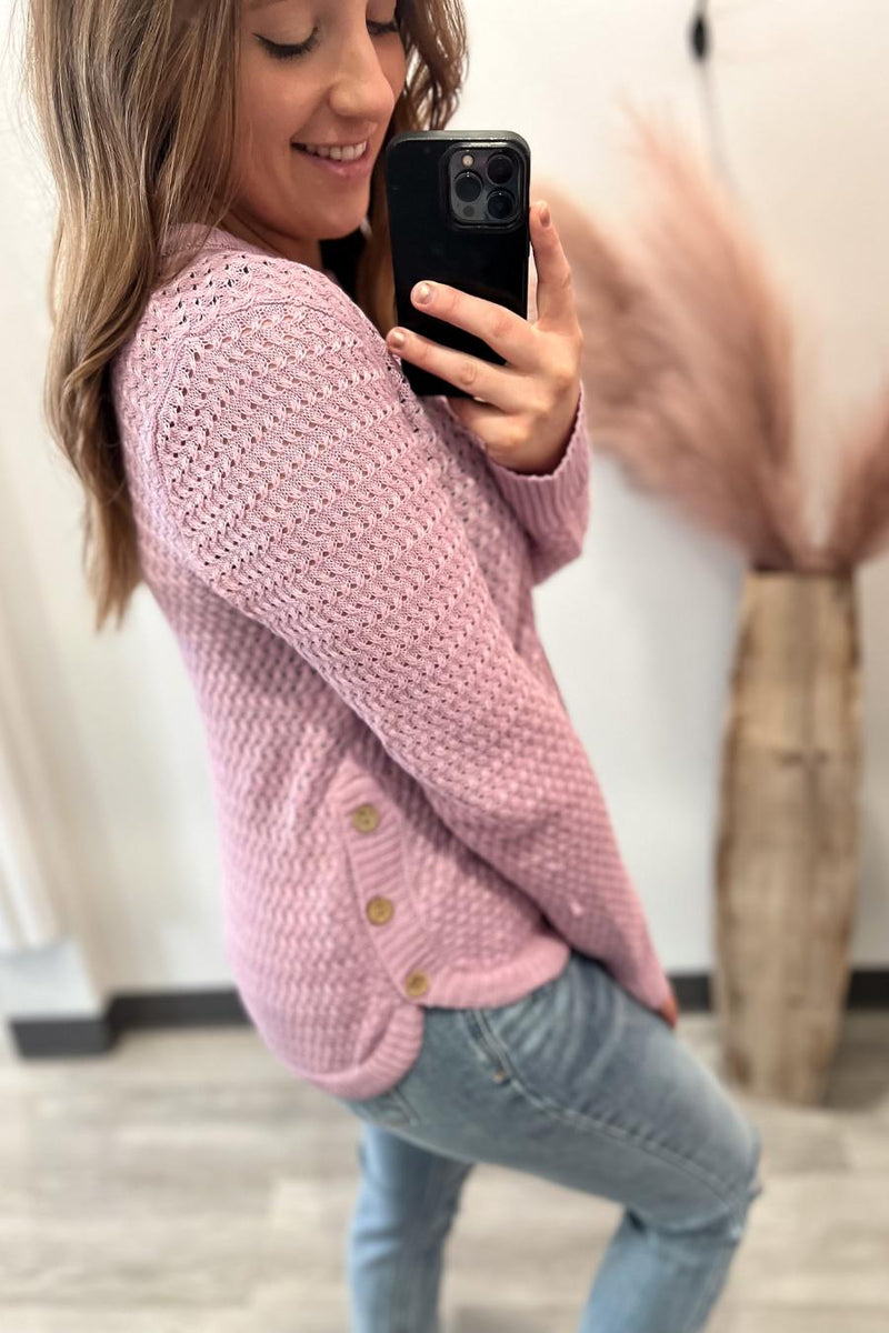 Side Button Detailed Sweater- Lavender