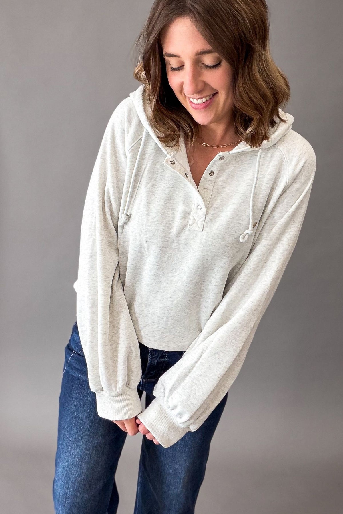 Snap Button Ash Grey Hoodie