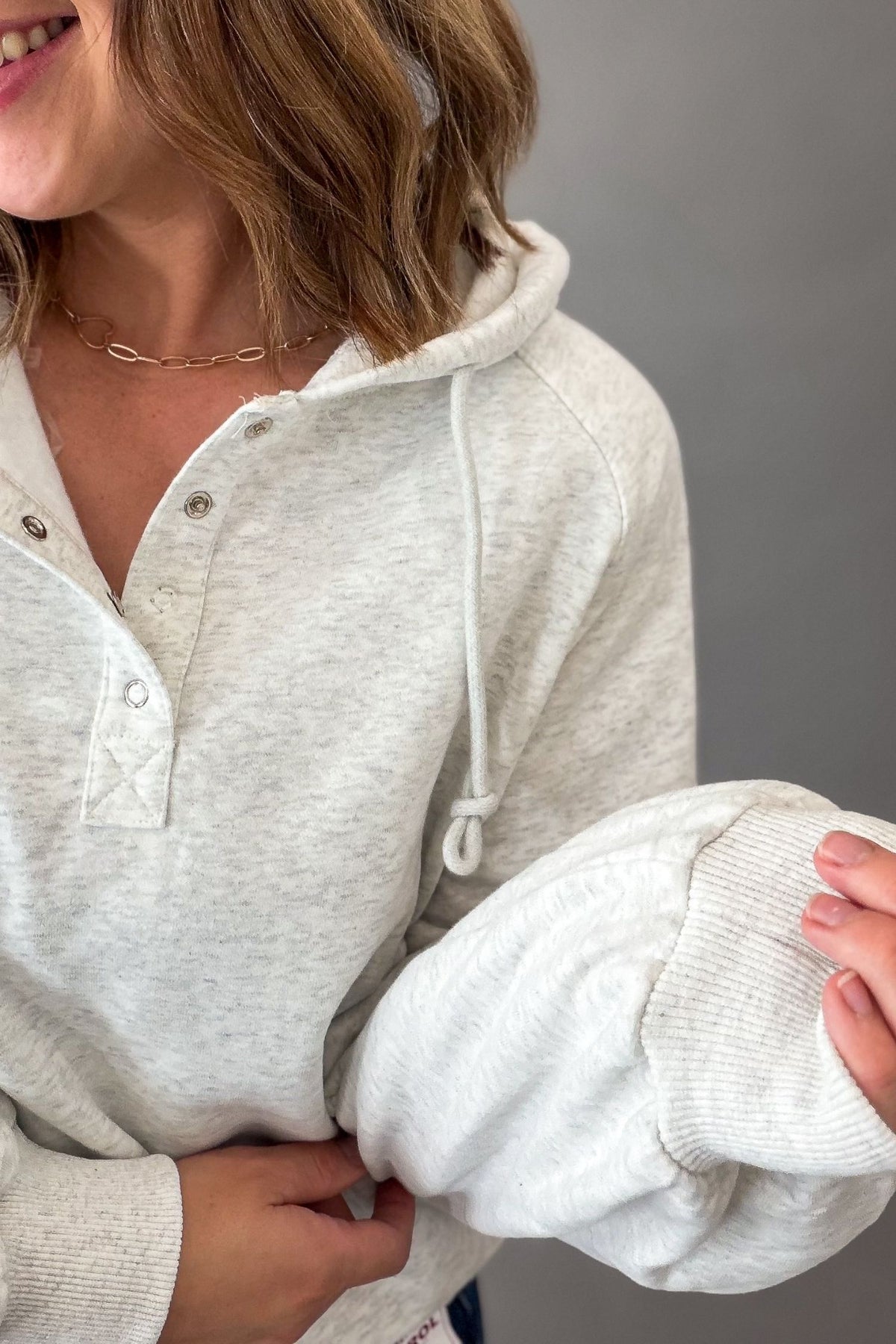 Snap Button Ash Grey Hoodie