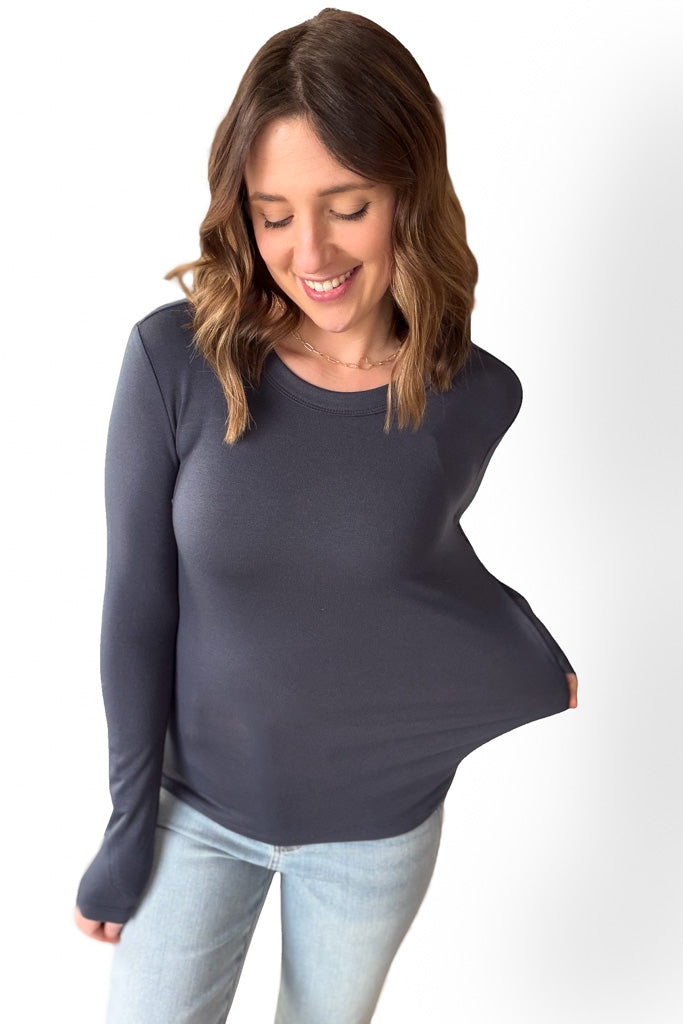 Steel Blue Ultra Soft Crew Neck Long Sleeve