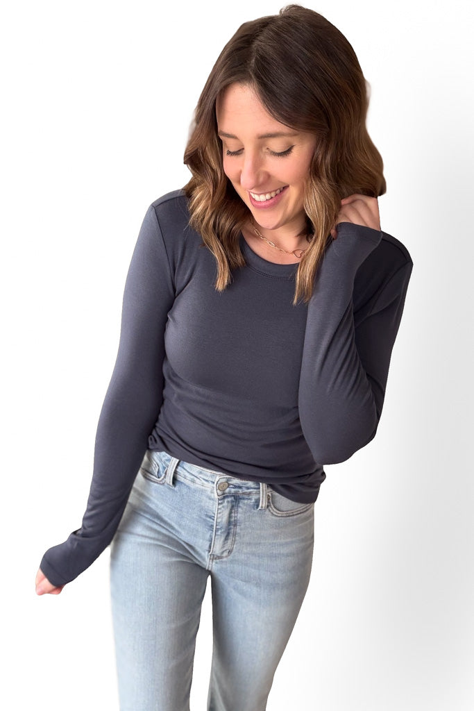 Steel Blue Ultra Soft Crew Neck Long Sleeve