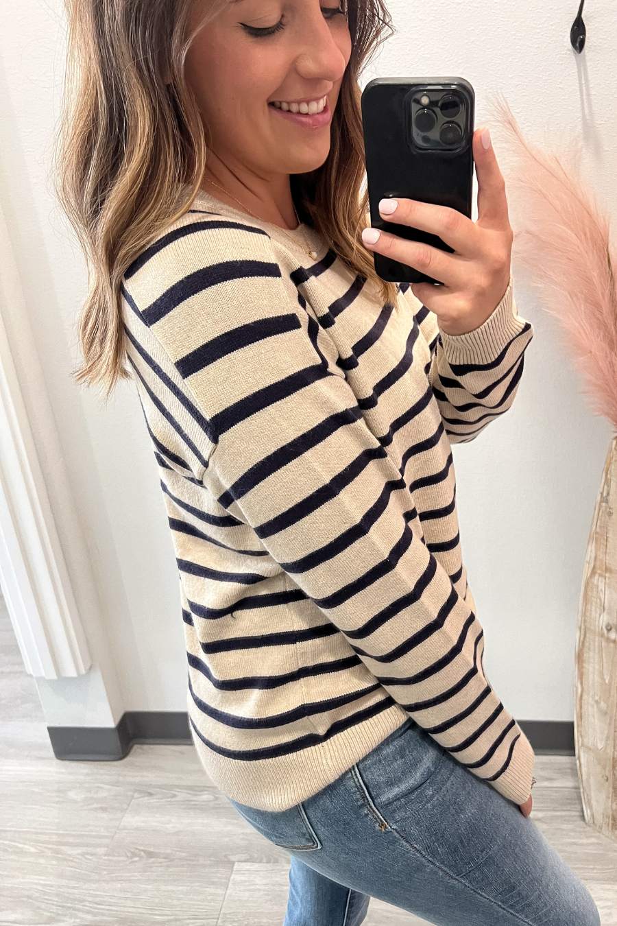 Stripe Crew Neck Sweater- Oatmeal