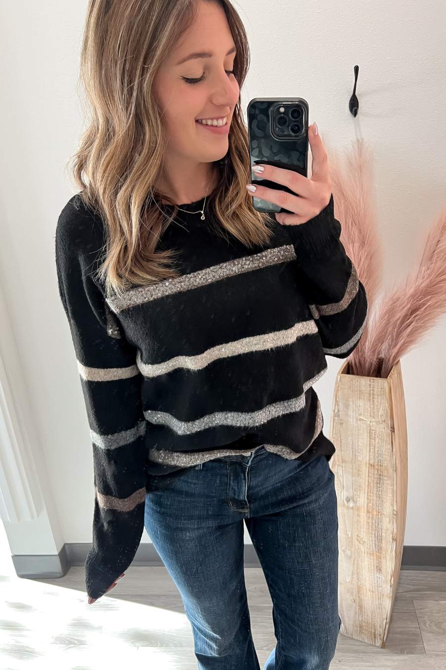 Striped Glam Black Sweater