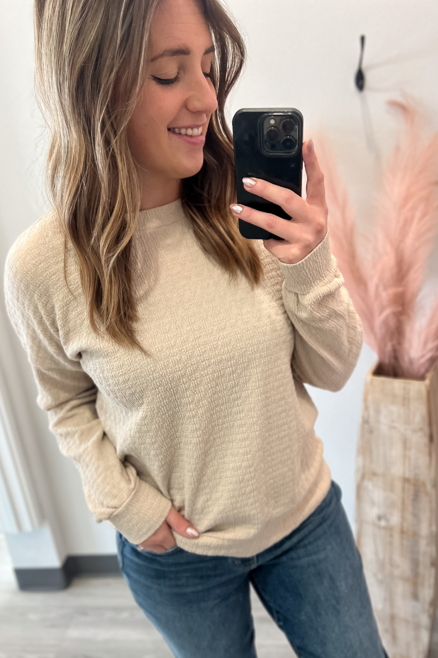 Taupe Crew Neck Knit Top