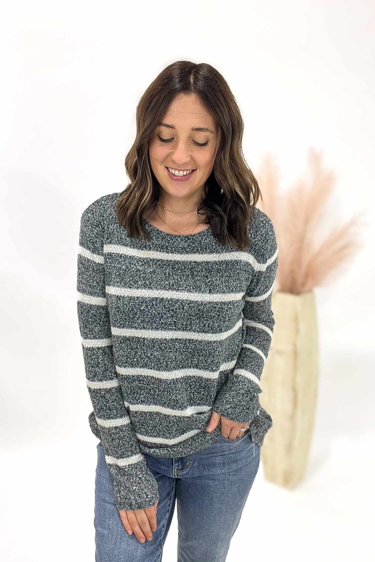 Teal Knit Striped Sweater