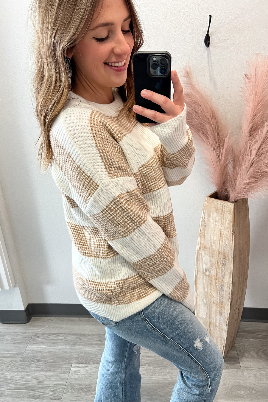 Textured Color Block Sweater- Camel