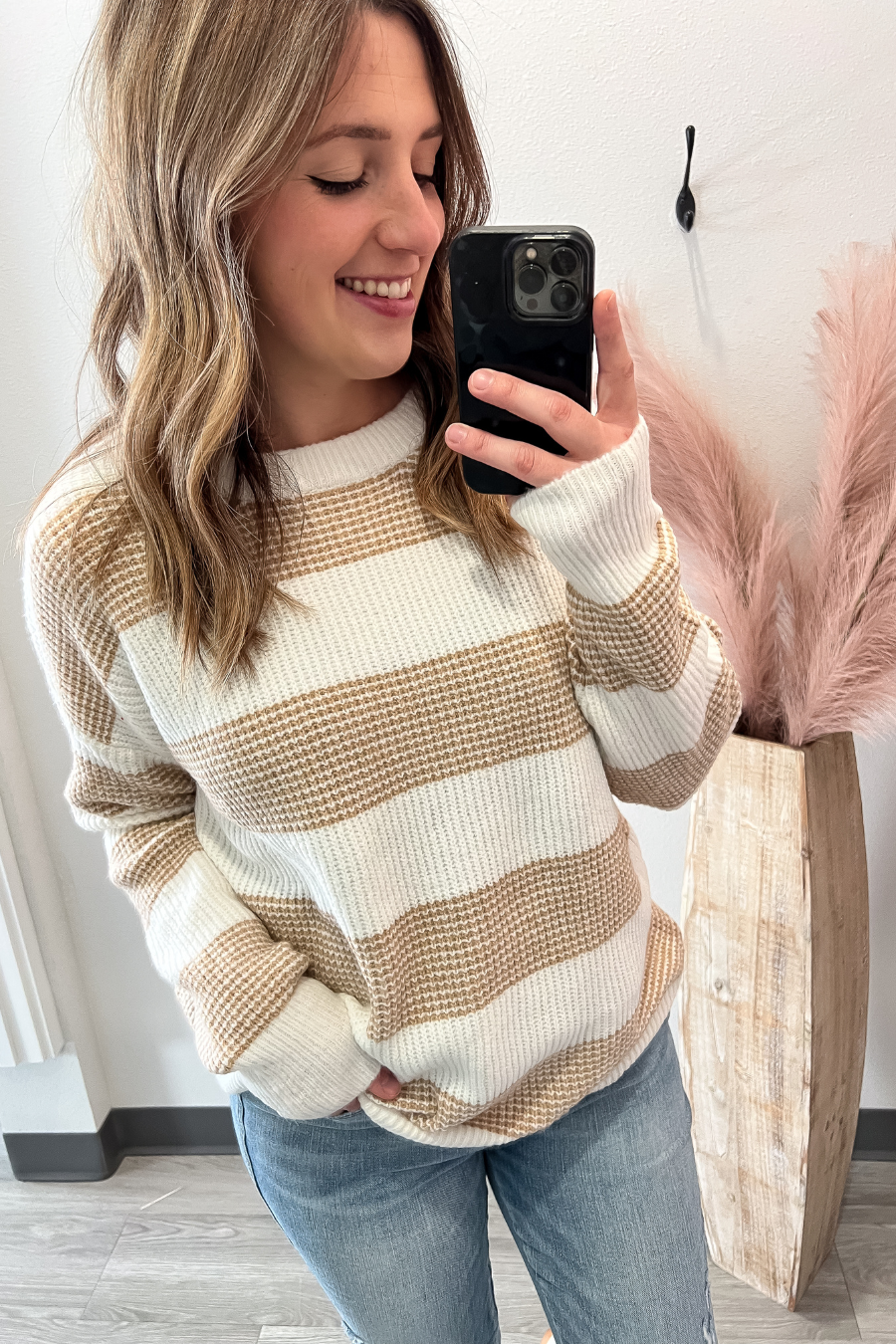 Textured Color Block Sweater- Camel