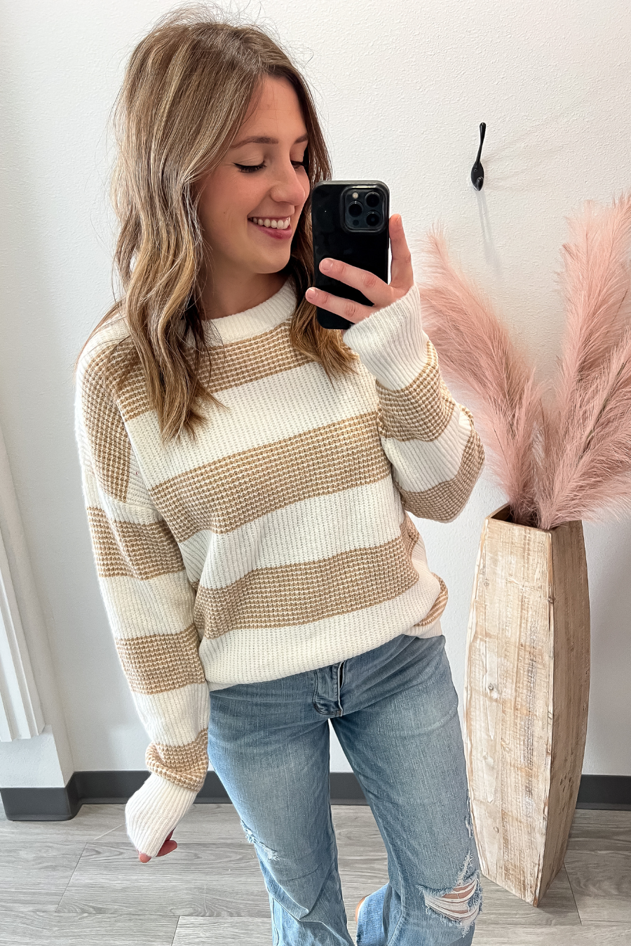 Textured Color Block Sweater- Camel