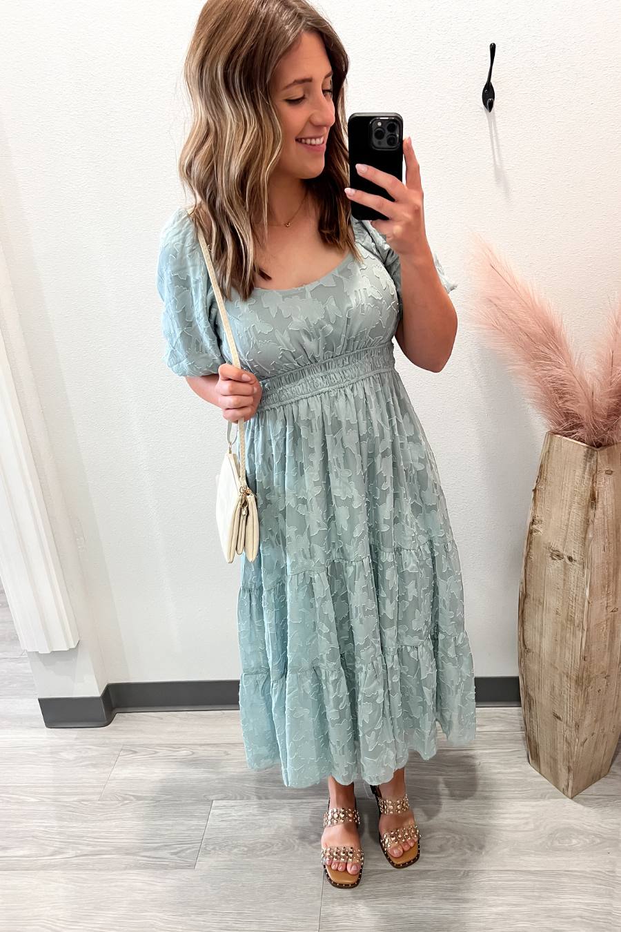 Embroidered Midi Dress- Sea Salt