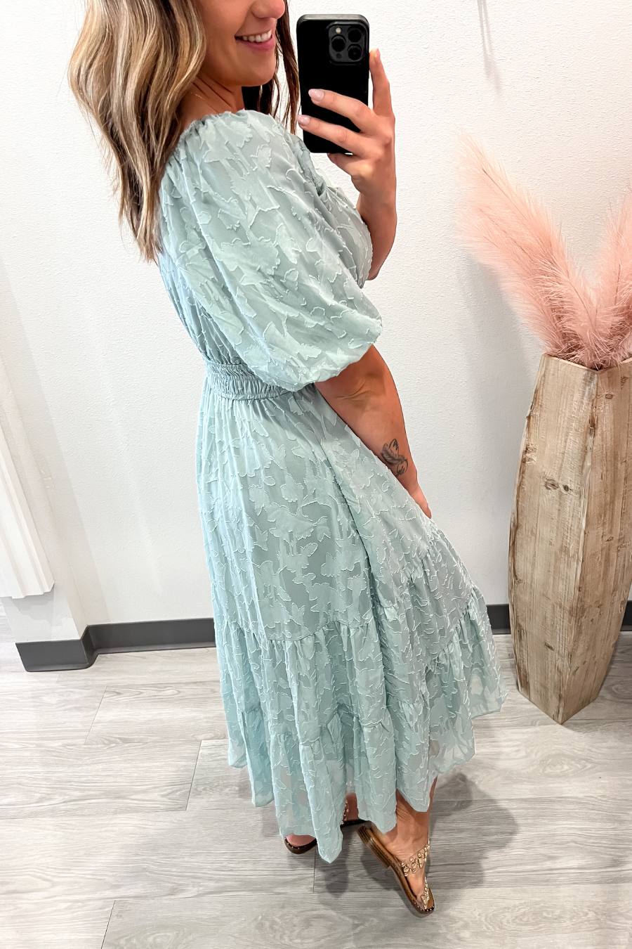 Embroidered Midi Dress- Sea Salt
