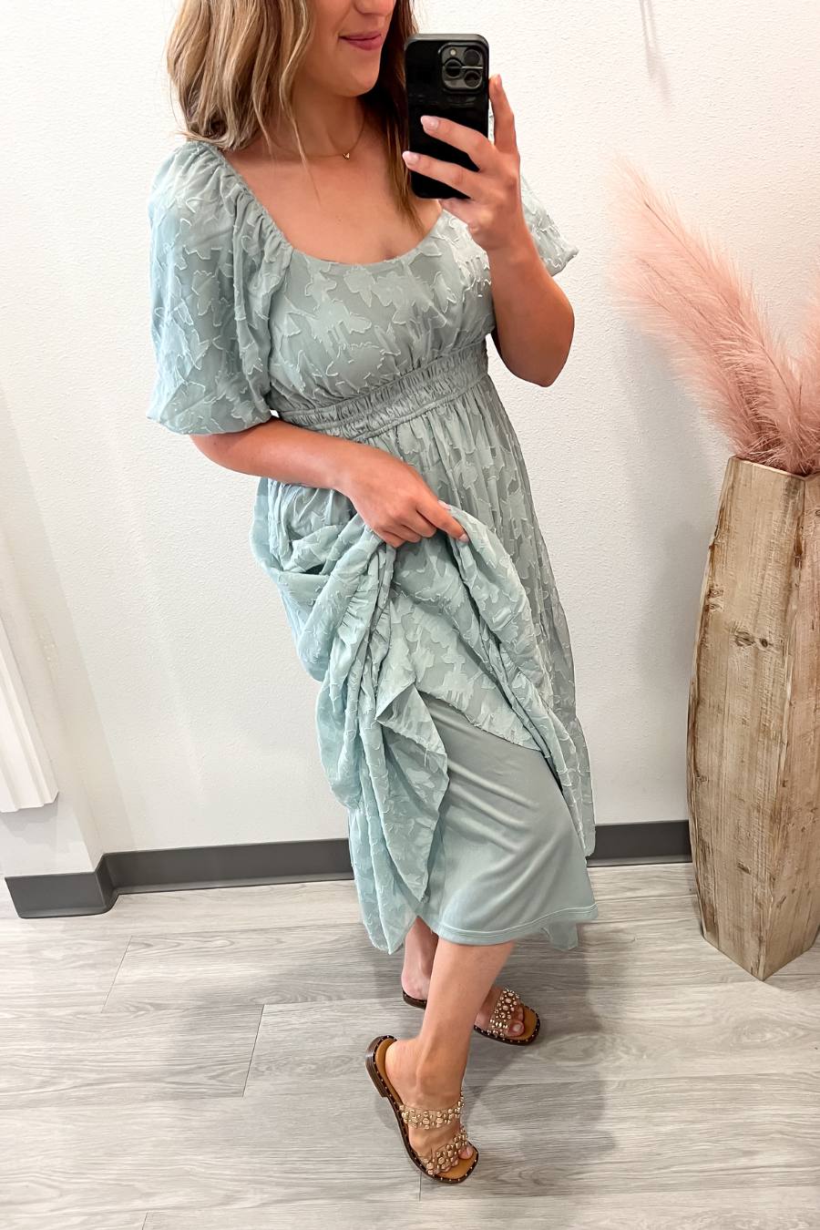 Embroidered Midi Dress- Sea Salt
