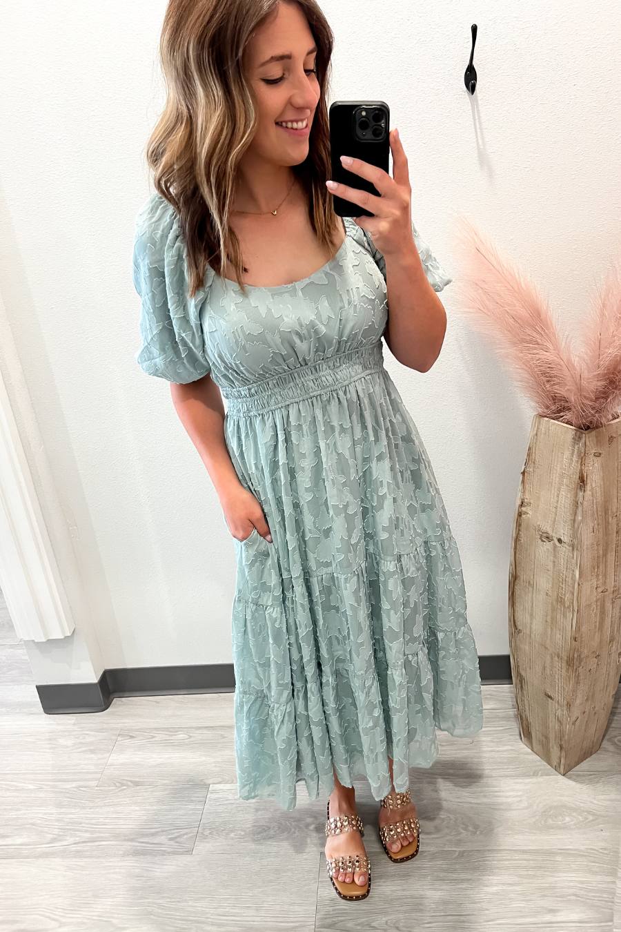 Embroidered Midi Dress- Sea Salt