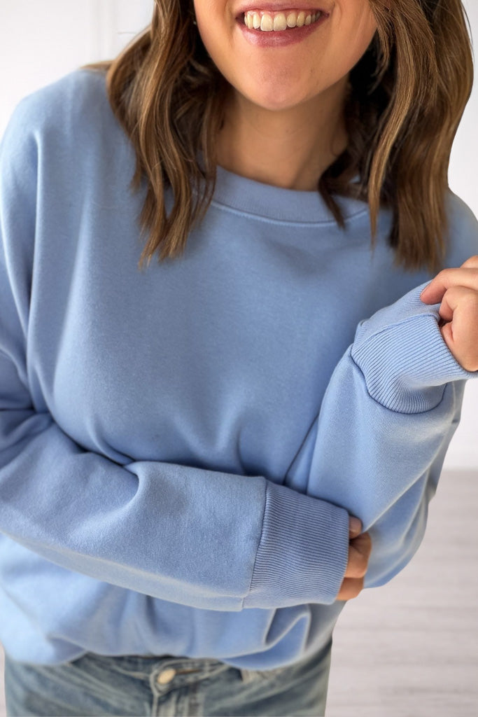The Cozy Drop Shoulder Sweatshirt- Powder Blue