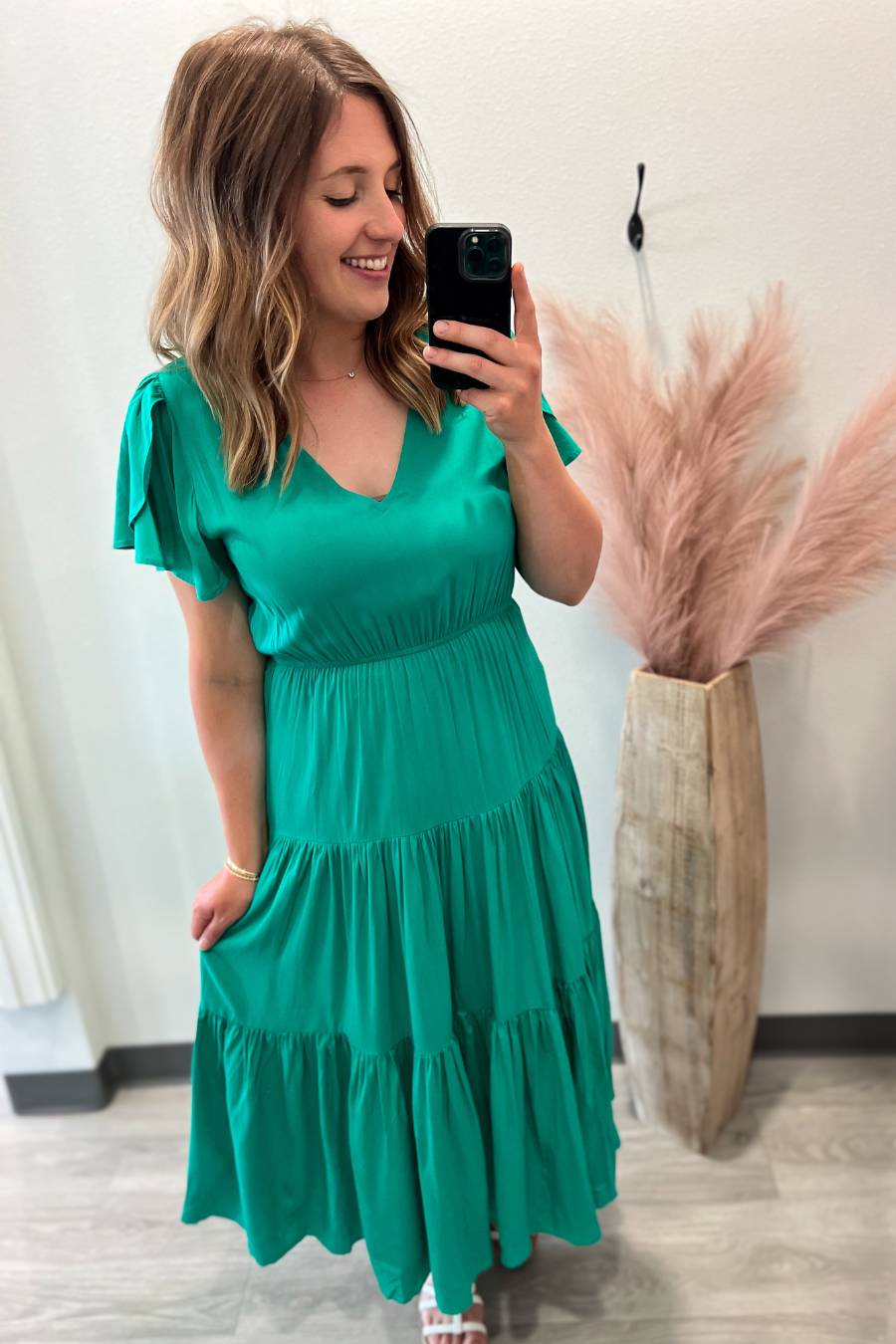 Tiered Midi Dress- Emerald