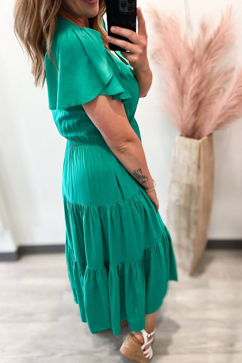 Tiered Midi Dress- Emerald