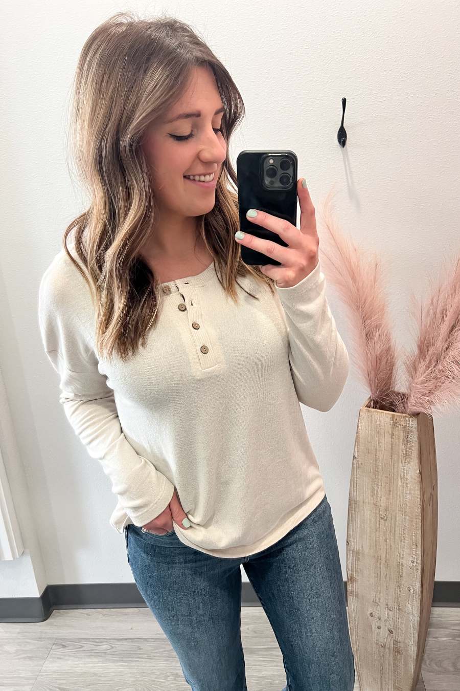 Ultra Soft Henley Oatmeal Sweater