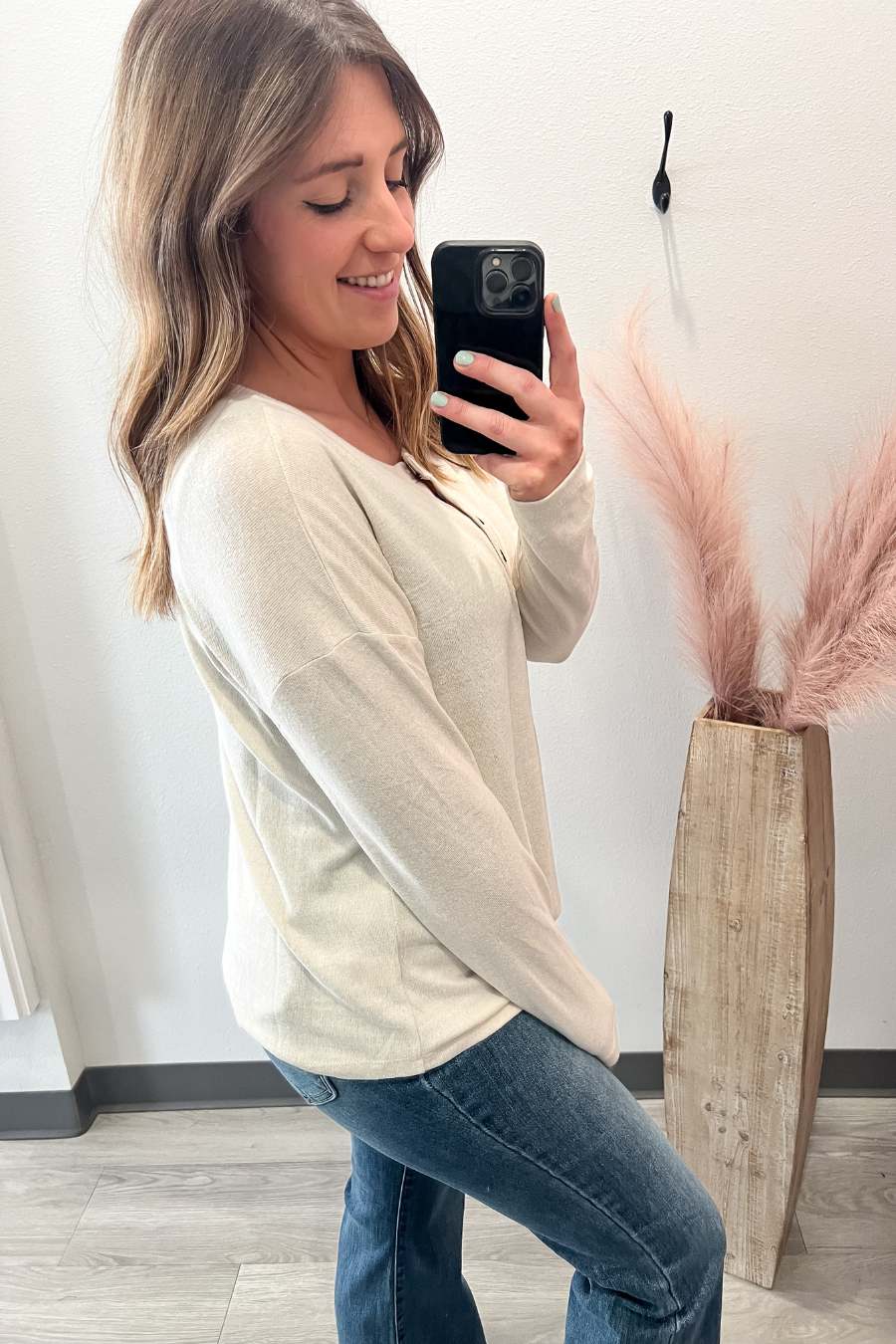 Ultra Soft Henley Oatmeal Sweater